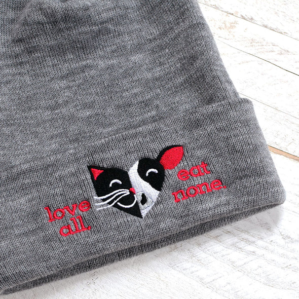 "Why Love One but Eat the Other? - Cat & Cow" Cuffed Beanie Vegan Hat