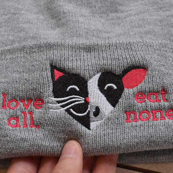 "Why Love One but Eat the Other? - Cat & Cow" Cuffed Beanie Vegan Hat