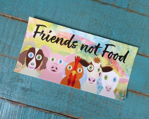 "Friends Not Food" Cute Animals Vegan Vinyl Bumper Sticker