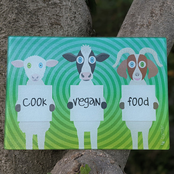 "Cook Vegan Food" Glass Cutting Board