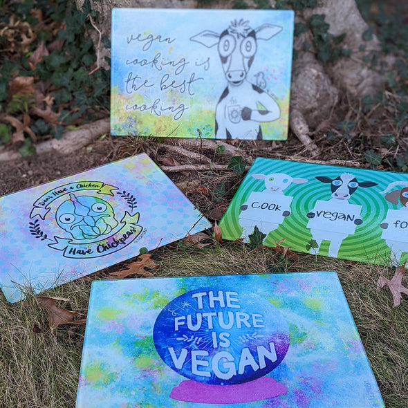 "The Future is Vegan" Glass Cutting Board