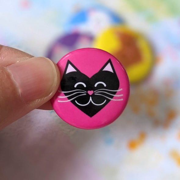"I 💜 Love 💜 Cats"  1” Round Pinback Button 4 Pack