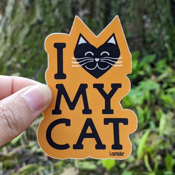 "I Love My Cat" Orange and Black Die Cut Vinyl Sticker