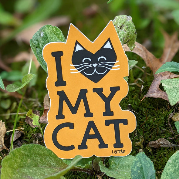 "I Love My Cat" Orange and Black Die Cut Vinyl Sticker