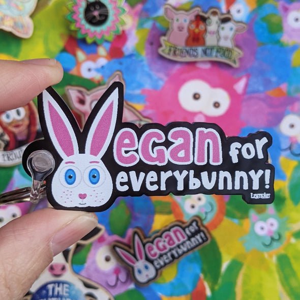 "Vegan for Everybunny!" Printed Recycled Acrylic Keychain