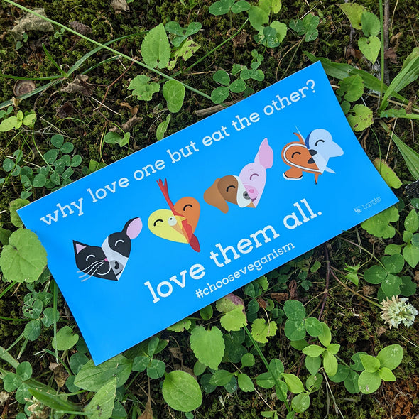 "Why Love One but Eat the Other?" Vegan Message Vinyl Bumper Sticker