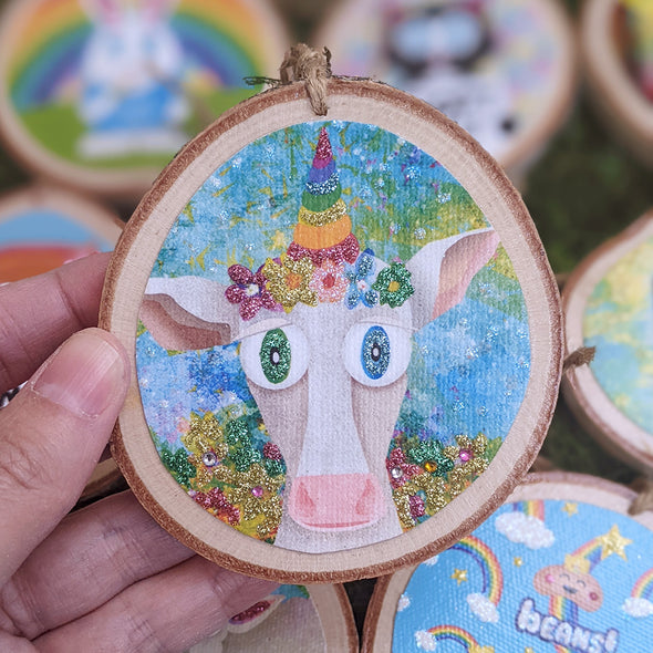 "Magical Cowicorn" Animal Ornament - Cow Wood Holiday Ornaments