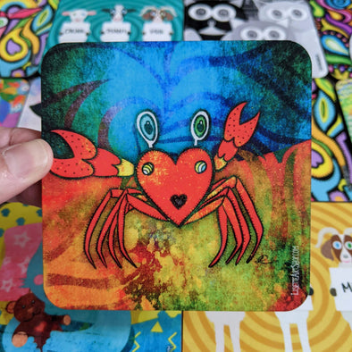 "Happy Crabee" Crab Art Coaster