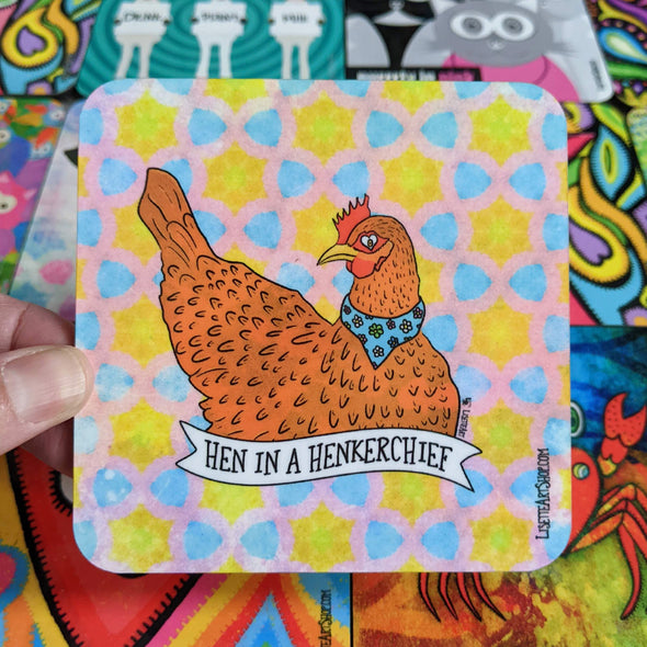 "Hen in a Henkerchief" Chicken Art Coaster
