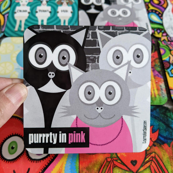 "Purrrty in Pink" Cat Coaster