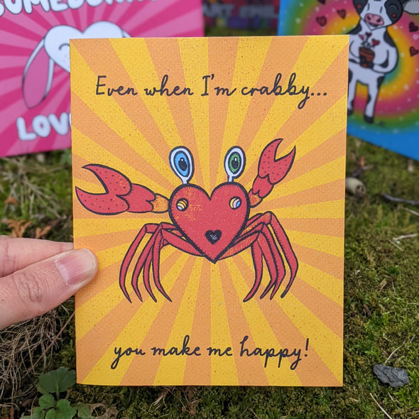 "Happy Crabee" Crab Valentine's Day Card, Recycled Anniversary Card