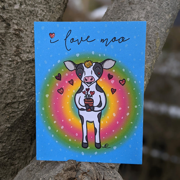 "i love moo" Cow Valentine's Day Card, Recycled Anniversary Card