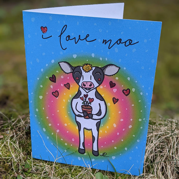 "i love moo" Cow Valentine's Day Card, Recycled Anniversary Card