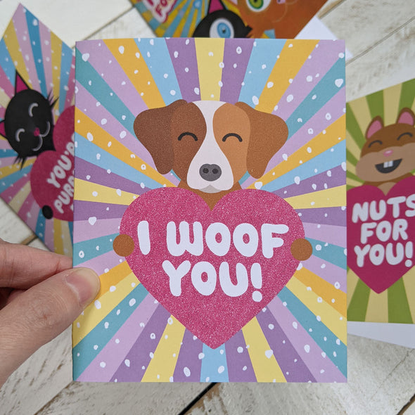 "I Woof You!" Dog Valentine's Day Card, Recycled Anniversary Card