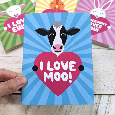 "I Love Moo!" Cow Valentine's Day Card, Recycled Anniversary Card