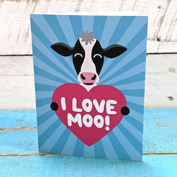 "I Love Moo!" Cow Valentine's Day Card, Recycled Anniversary Card