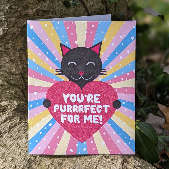 "You're Purrrfect For Me!" Cat Valentine's Day Card, Recycled Anniversary Card
