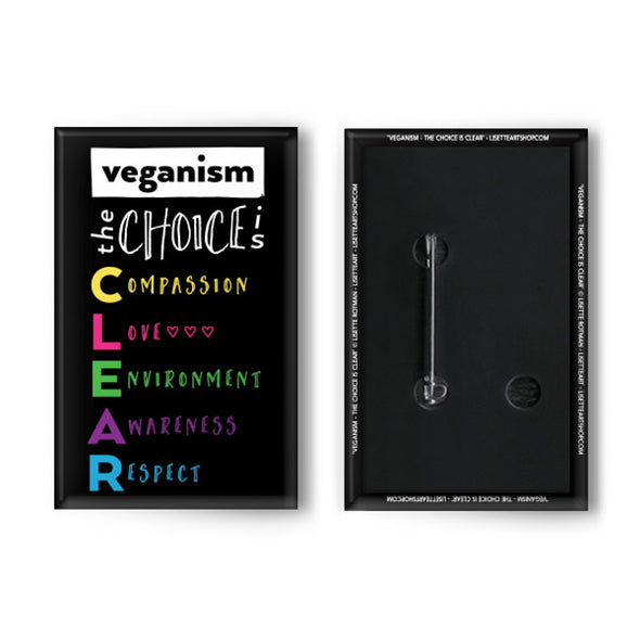 "Veganism - The Choice is CLEAR" Rectangle Vegan Pinback Button