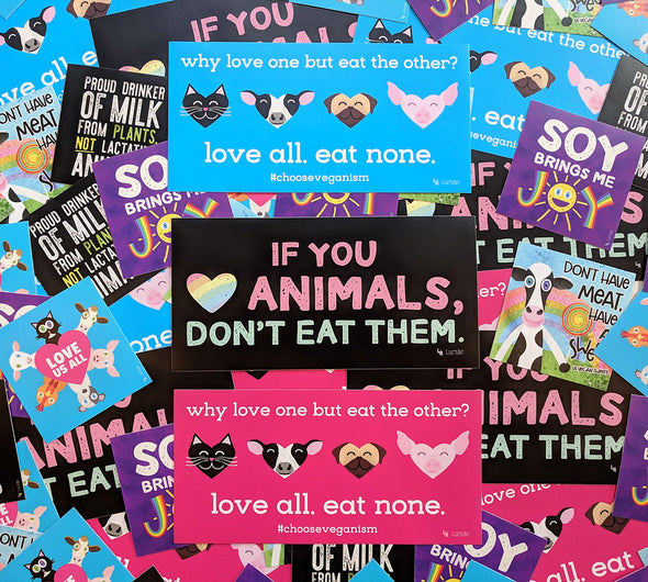 "If You Love Animals, Don't Eat Them." Vegan Message Vinyl Bumper Sticker