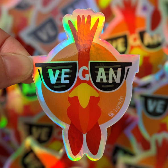 "Vegan Sunglasses" Cool Chicken Holographic Vinyl Sticker