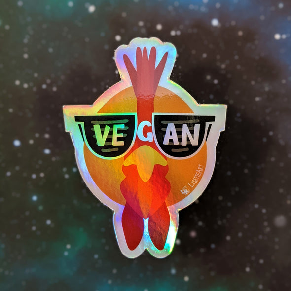 "Vegan Sunglasses" Cool Chicken Holographic Vinyl Sticker