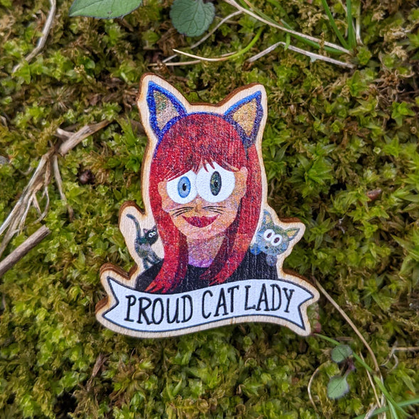 "Proud Cat Lady" Printed Wood Pin