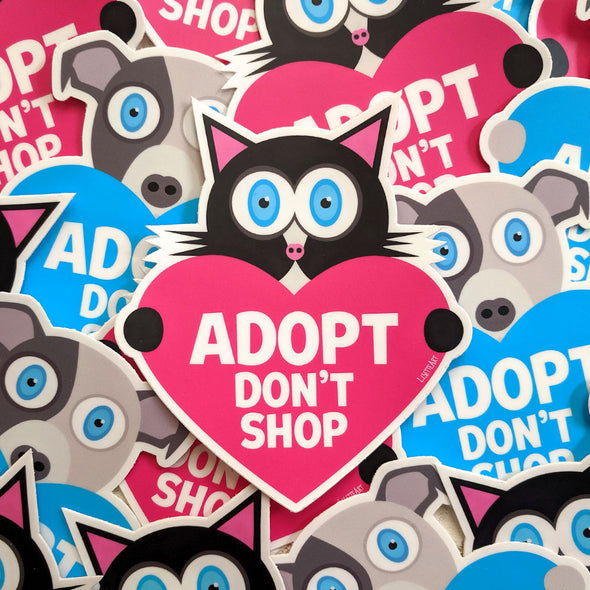 "Adopt, Don't Shop" Cat with Heart Vinyl Bumper Sticker