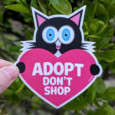 "Adopt, Don't Shop" Cat with Heart Vinyl Bumper Sticker