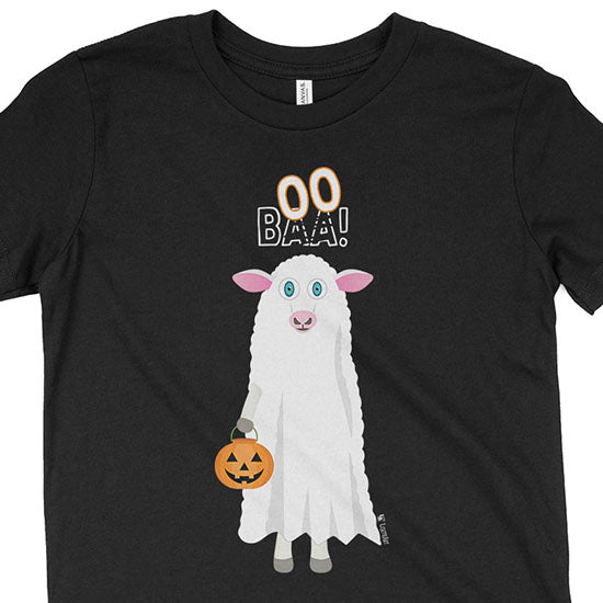 "Trick or Treat" BAA BOO Sheep in Ghost Costume Halloween Youth T-Shirt