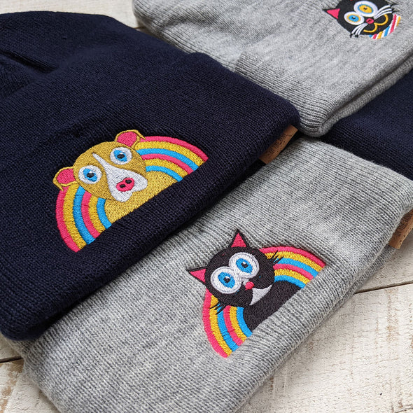 Cat with Rainbow - Cuffed Beanie Hat