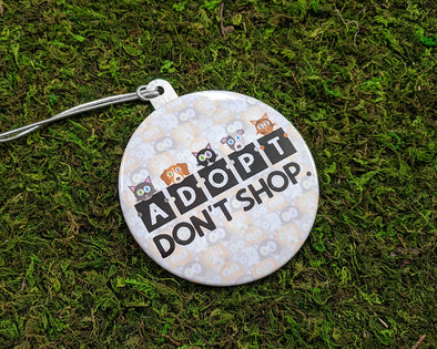 "Adopt, Don't Shop." Cat & Dog Metal Button Holiday Ornament