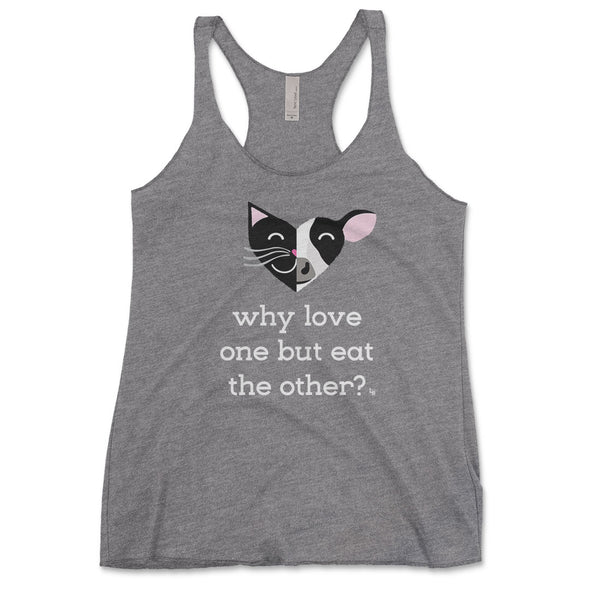 "Why Love One but Eat the Other? - Cat & Cow" Tri-blend Racerback Vegan Tank