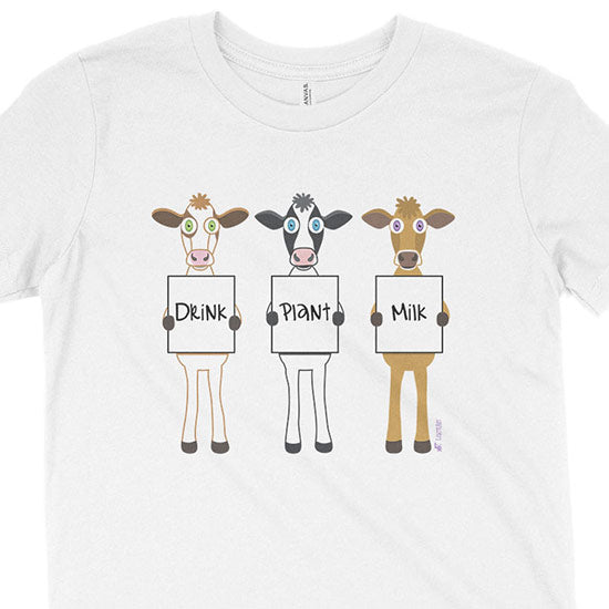 "Drink Plant Milk" Vegan Kids Youth Cows T-Shirt
