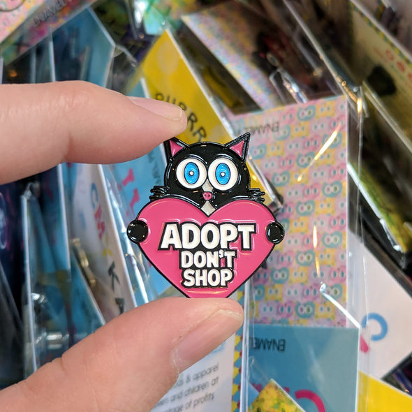 "Adopt, Don't Shop" (cat with heart) Enamel Pin