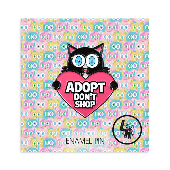 "Adopt, Don't Shop" (cat with heart) Enamel Pin