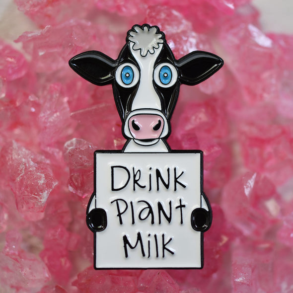 "Drink Plant Milk" Vegan Cow Enamel Pin