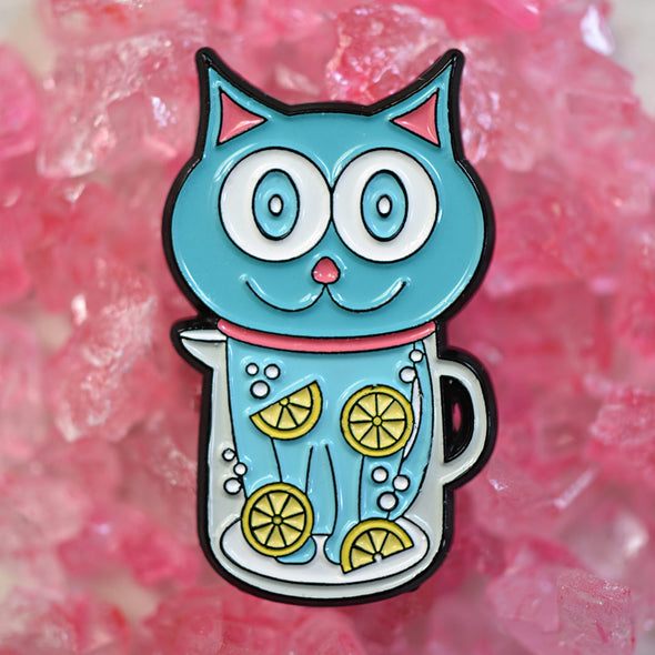 "Feeling Refreshed" Silly Blue Cat Enamel Pin