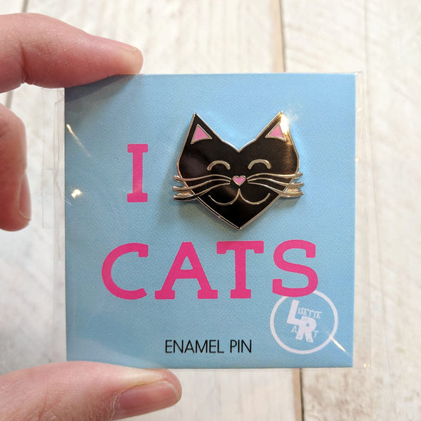 "I Love Cats" Black Heart Cat Enamel Pin