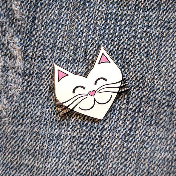 "I Love Cats" White Heart Cat Enamel Pin