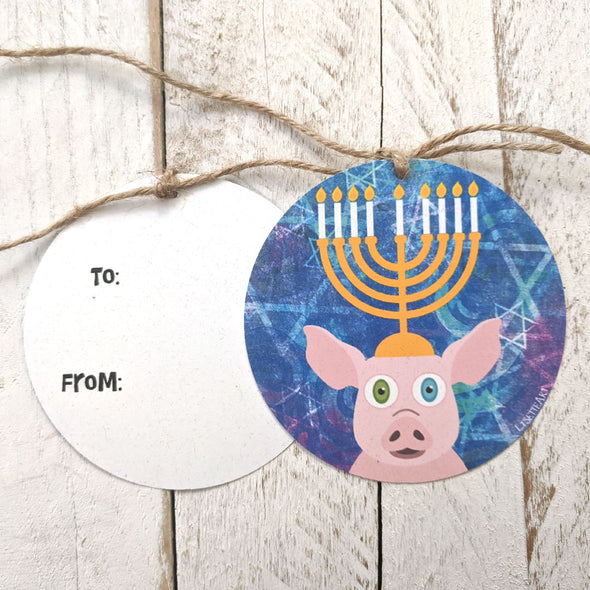 "Hanukkah Yamaka" Whimsical Animals Holiday Gift Tags