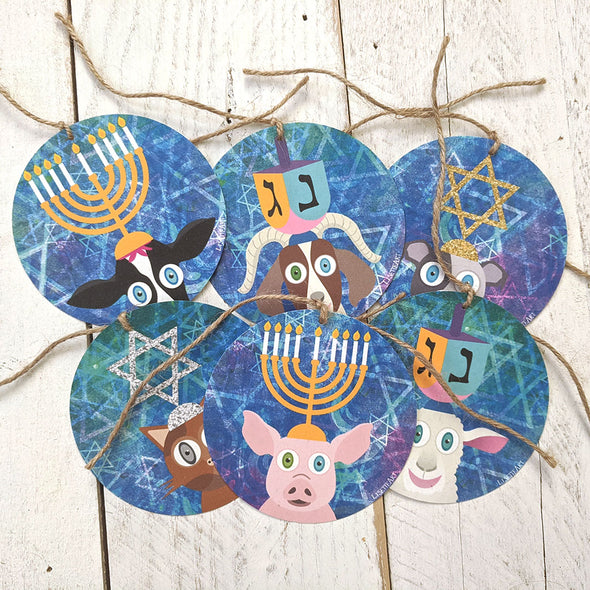 "Hanukkah Yamaka" Whimsical Animals Holiday Gift Tags