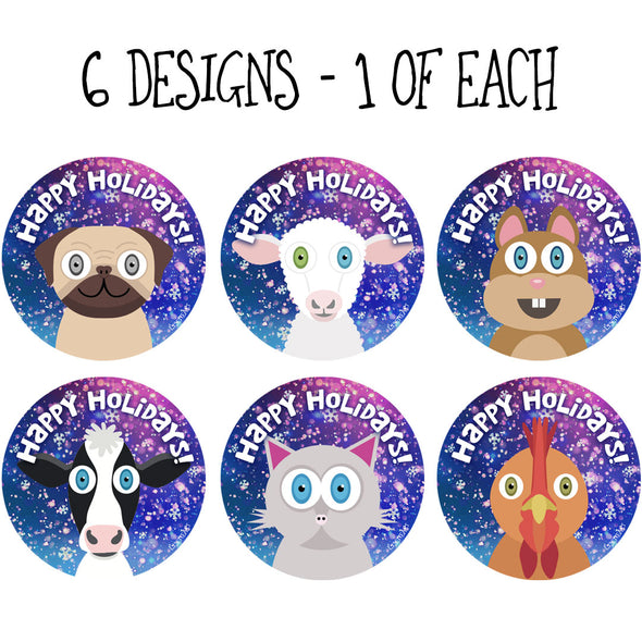 "Happy Holidays" Whimsical Animals Winter Holiday Gift Tags