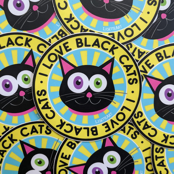 "I Love Black Cats" Circle Badge Vinyl Sticker