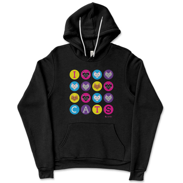 "I 💜 Love 💜 Cats" Unisex Lightweight Fleece Hoodie Sweatshirt