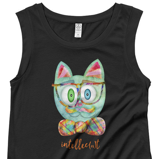 SALE "Intellecat" Cap Sleeve Funky Cat with Glasses Shirt
