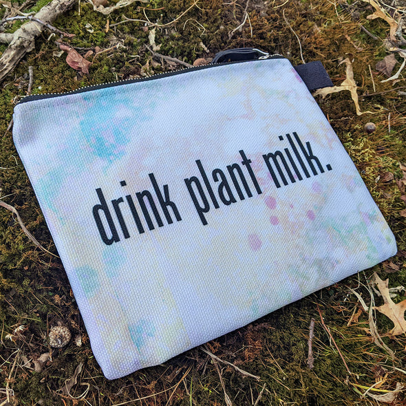 "Drink Plant Milk - Cow" Large Zipper Pouch - Vegan Clutch