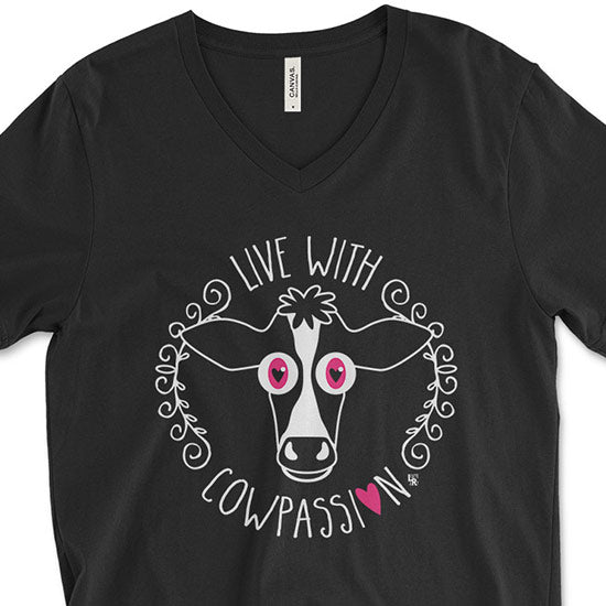 SALE "Live with Cowpassion" Unisex Vegan V-Neck T-Shirt