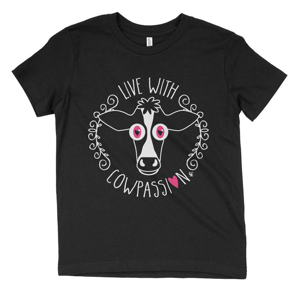 "Live with Cowpassion" Vegan Kids Youth Cow T-Shirt