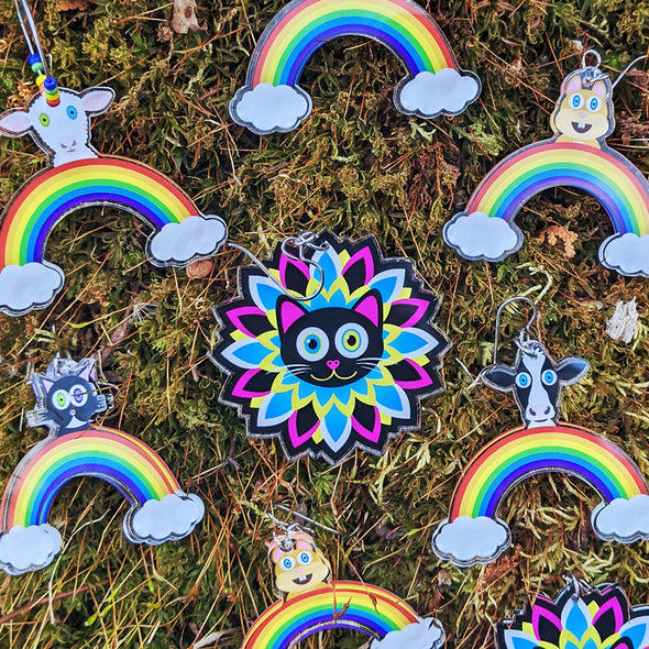 "Rainbow Friends - Sheep" Printed Recycled Acrylic Charm Earrings