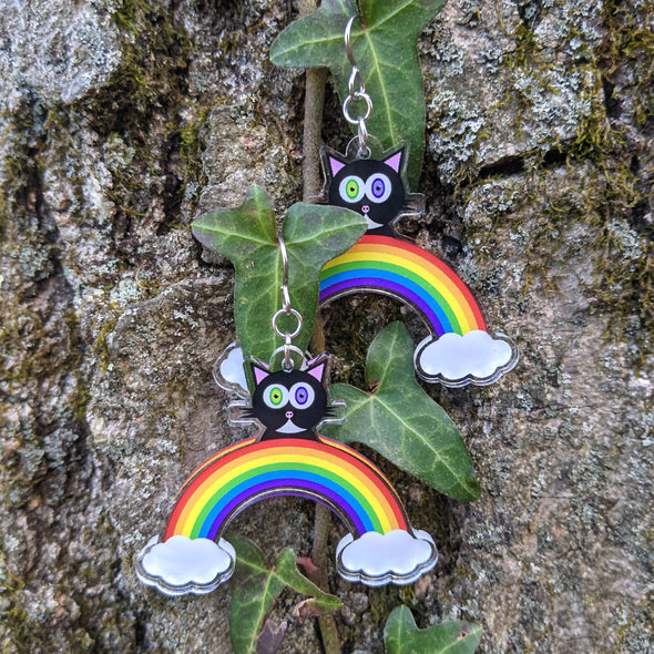 "Rainbow Friends - Cat" Printed Recycled Acrylic Charm Earrings